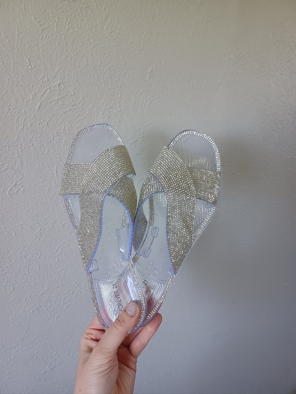 Silver Rhinestone Slide Sandals - Forever 21 - Picture 4 of 8